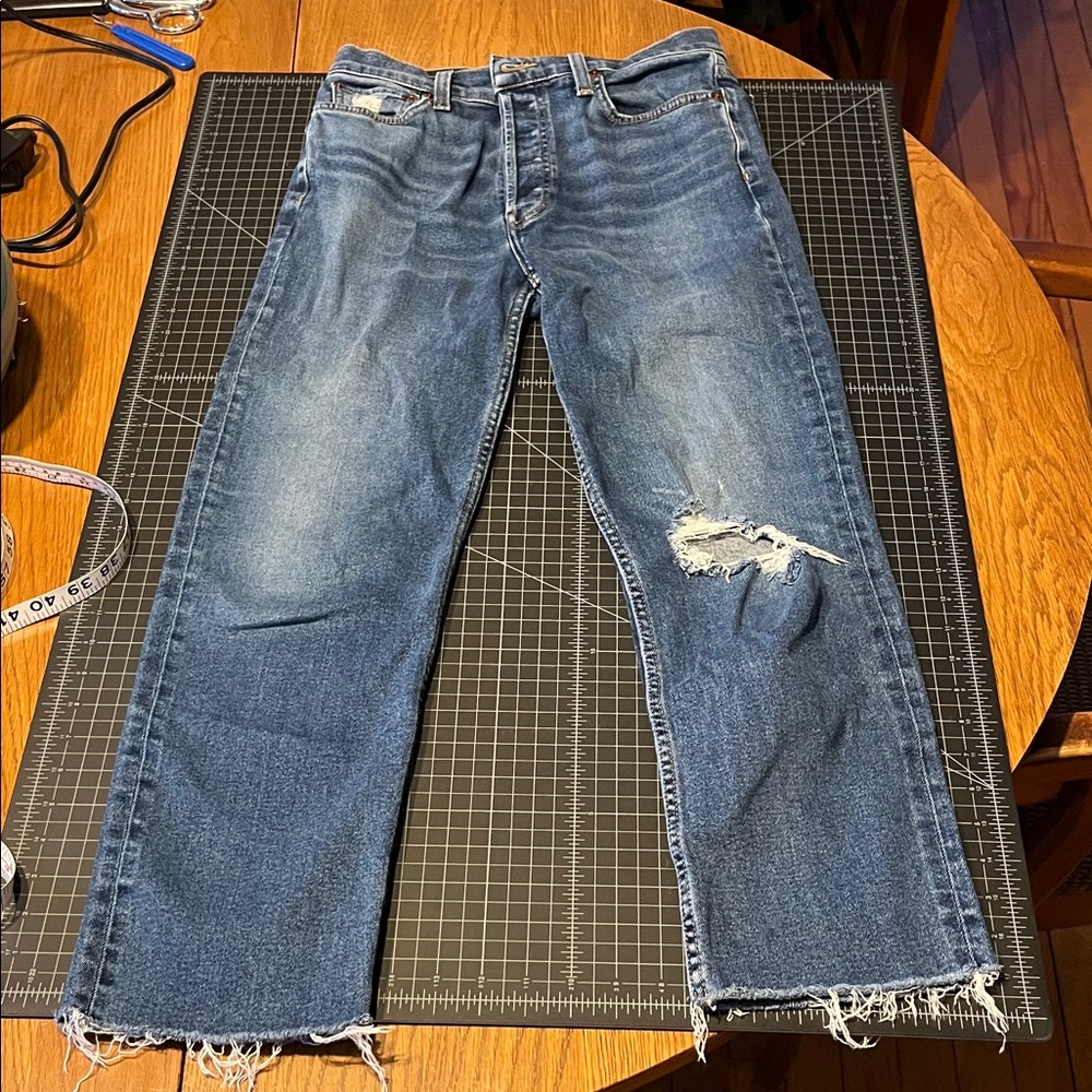Re/Done Seventies Stove Pipe 27  Blue Straight Jeans distressed